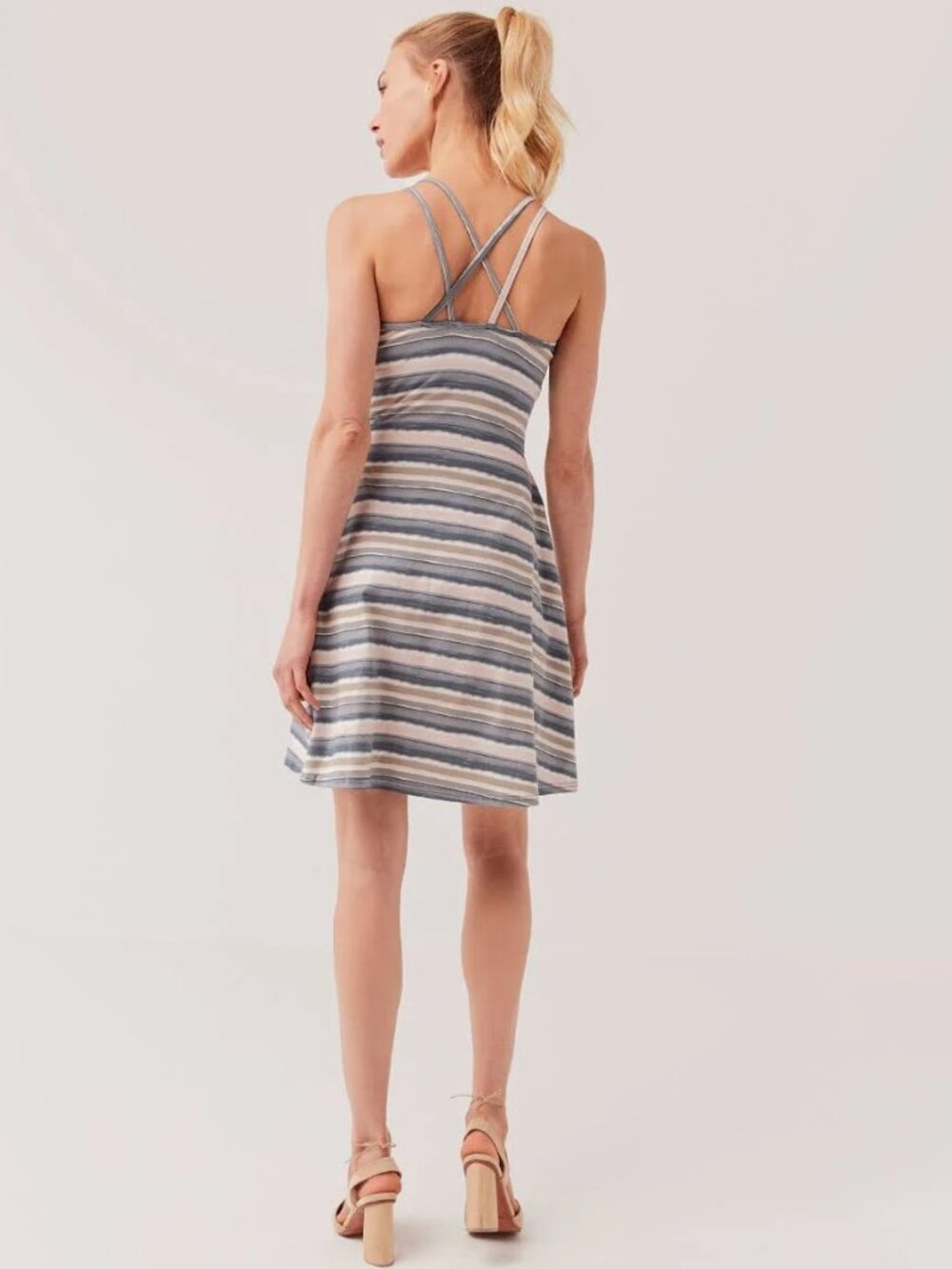 PACT Striped Built in Bra Dress Organic Cotton Fit & Flare Dress with Pockets S - Picture 4 of 11